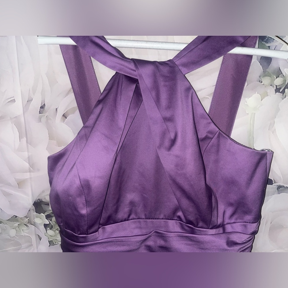David’s Bridal short cotton dress with y-neck and skirt pleating purple sz 8‌‌‍‍ - Picture 3 of 8